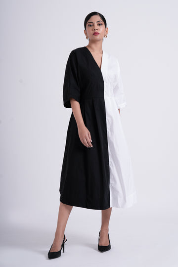 Split-hue dress - Salt and pepper